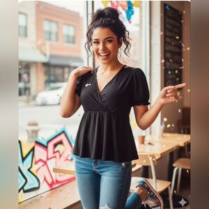 🖤✨ TORRID Black V-Neck Blouse | 🌸 Scalloped Sleeves | 💨 Flowy & Timeless ✨🖤